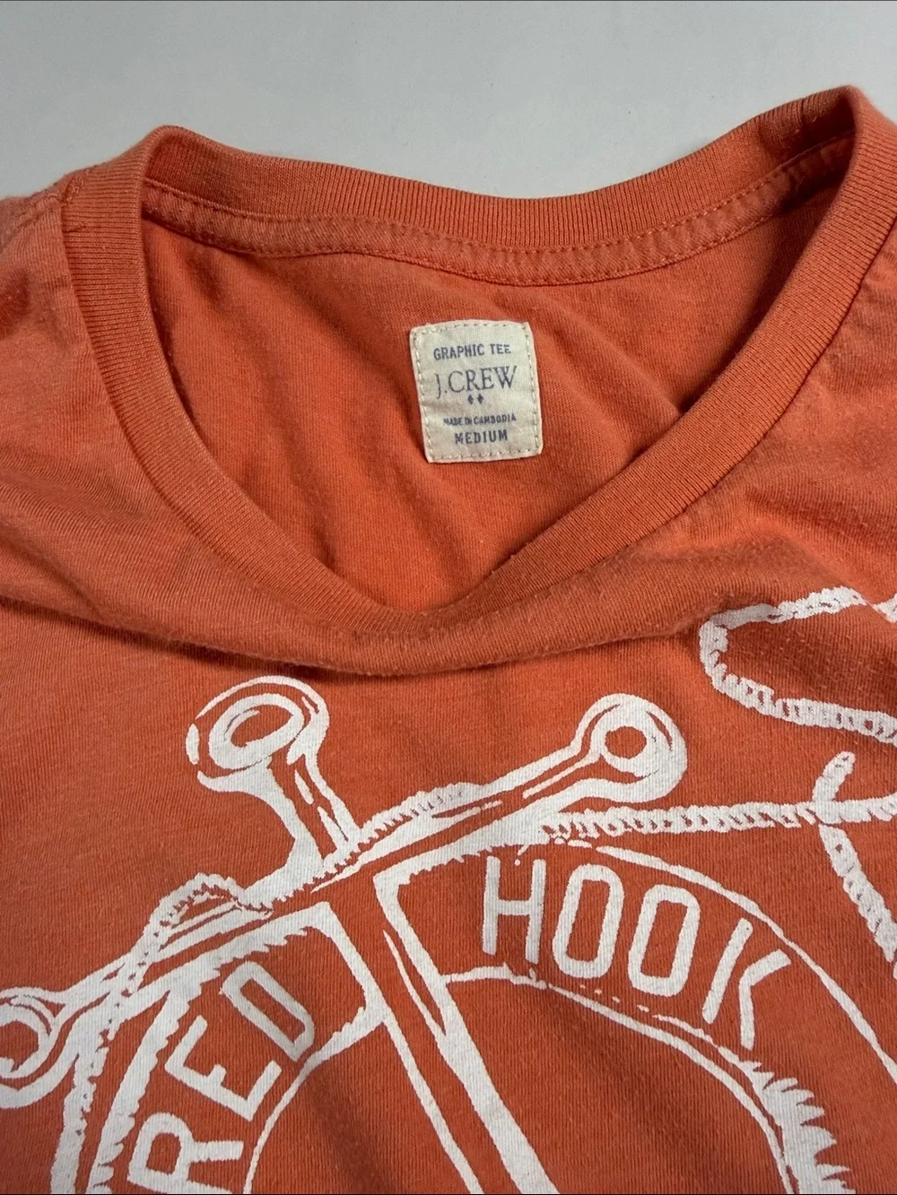 J. Crew Orange Short Sleeve Crewneck with White Waterfront Lifesaver Graphic
